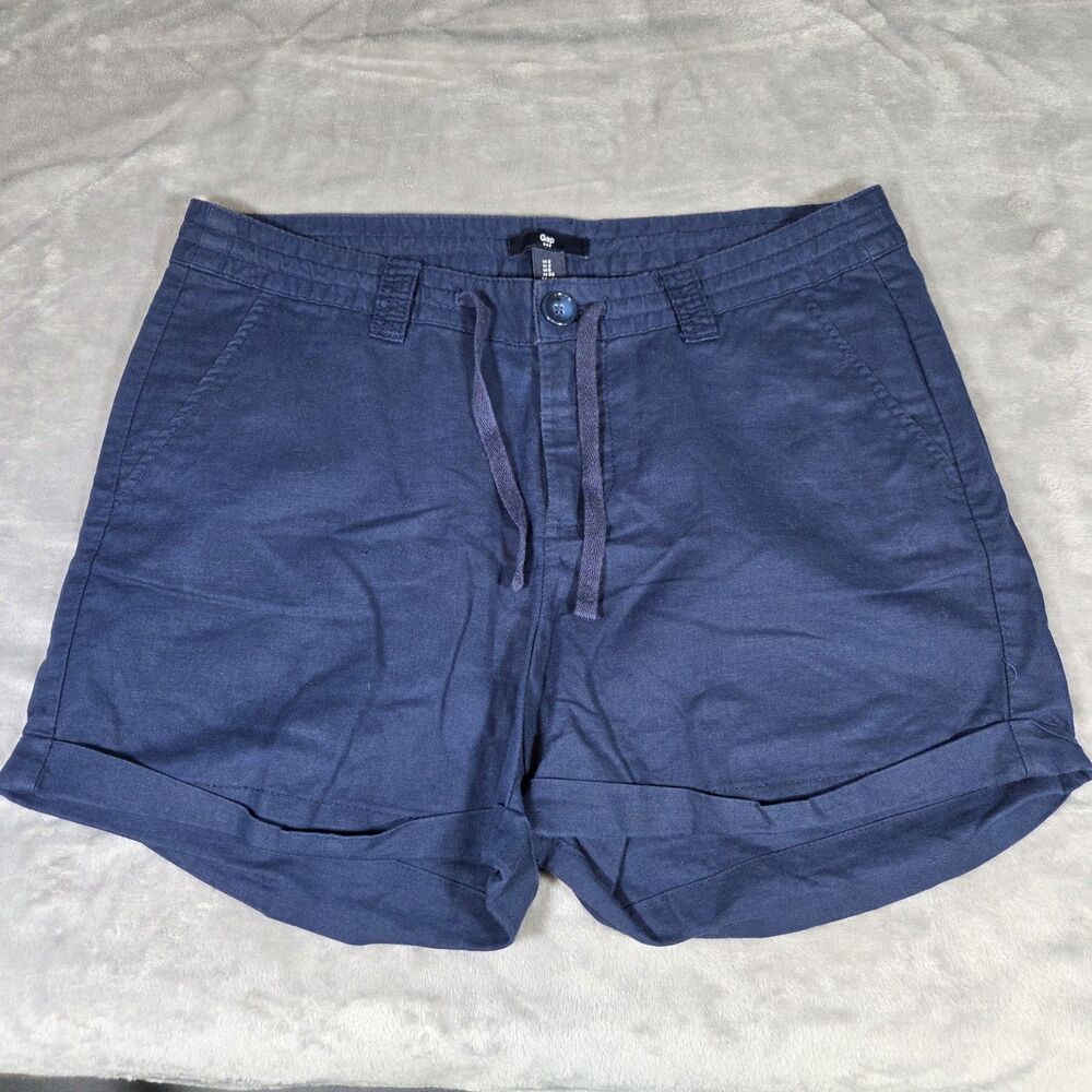 Gap Women's Blue Drawstring Utility Shorts Size 2 Regular Cuffed Cotton Blend